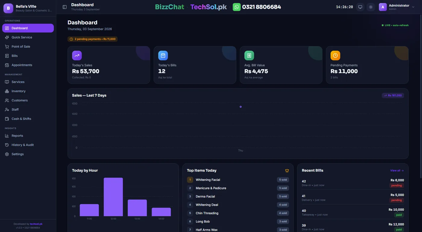 Salon POS — Salon & spa — Live dashboard